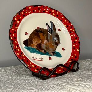 Anthropologie Nathalie Lete "Bonjour" Bunny Art Plate - 10"